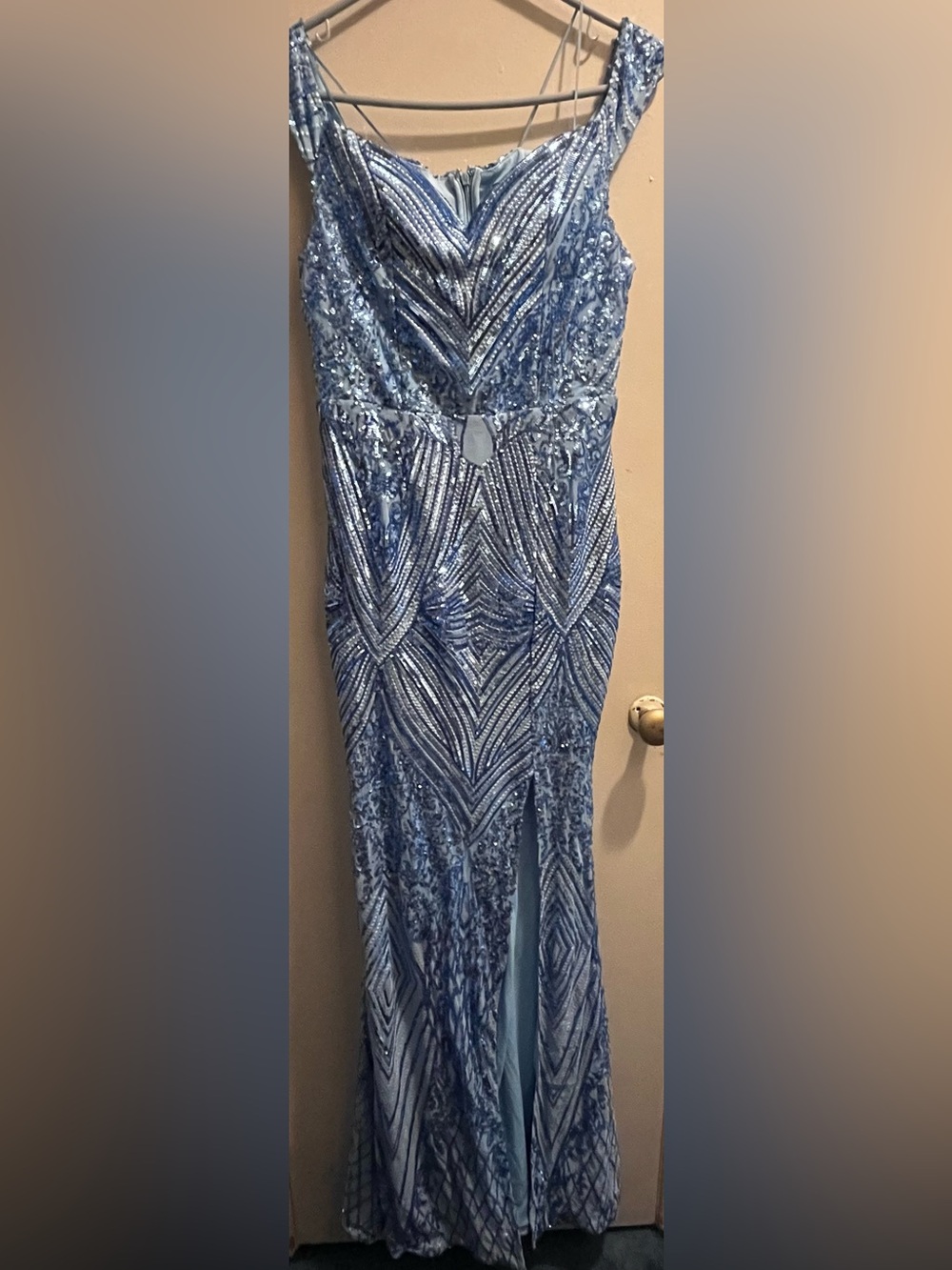 SHEIN Light Blue Beaded Maxi Evening Dress